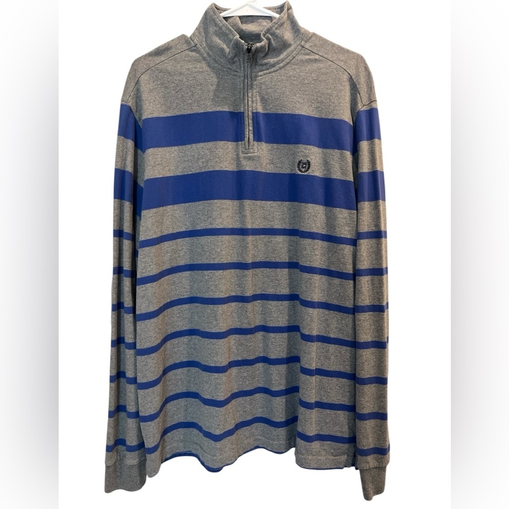 Chaps Blue & Gray Striped Long Sleeve 100% Cotton Shirt Mens Size XL